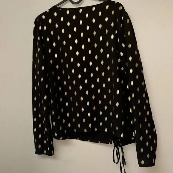 SHEIN Black Golden Dot Bow Wrap Blouse Sz Large - Picture 11 of 12